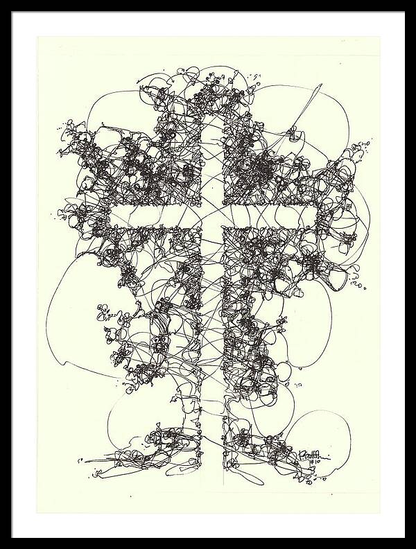 Chaos Order Cross 10 - Black and White - Framed Print