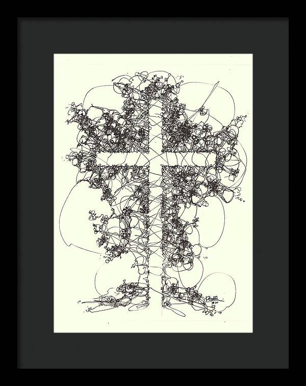 Chaos Order Cross 10 - Black and White - Framed Print