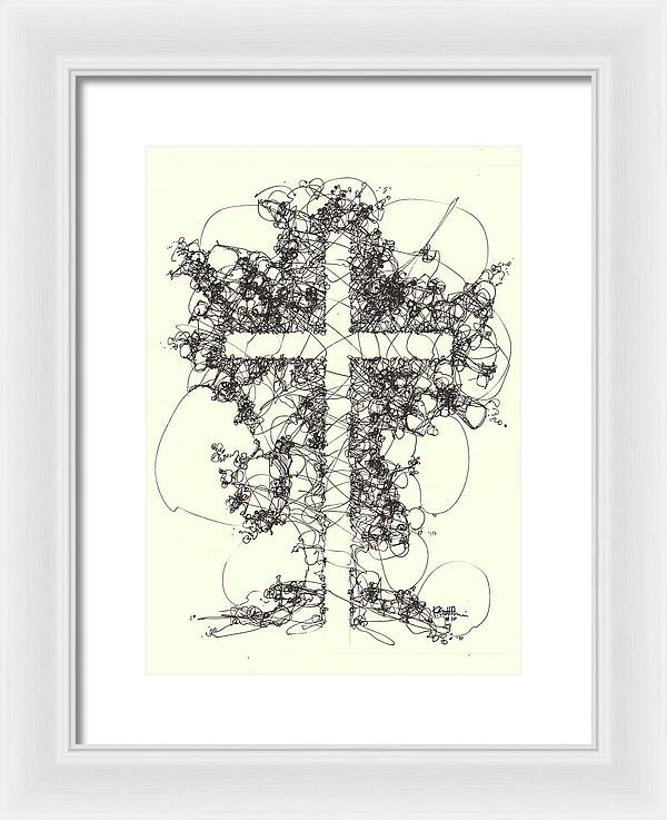 Chaos Order Cross 10 - Black and White - Framed Print