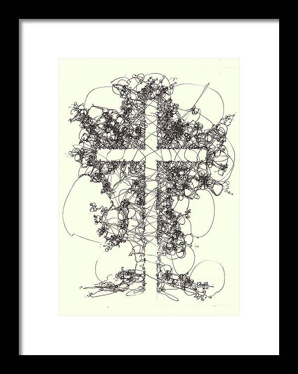 Chaos Order Cross 10 - Black and White - Framed Print