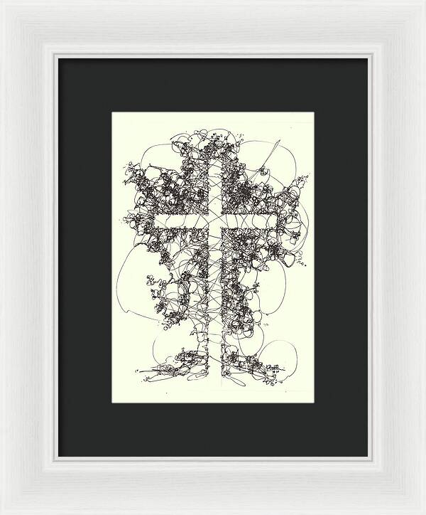 Chaos Order Cross 10 - Black and White - Framed Print