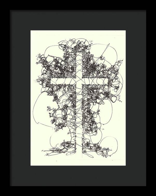 Chaos Order Cross 10 - Black and White - Framed Print