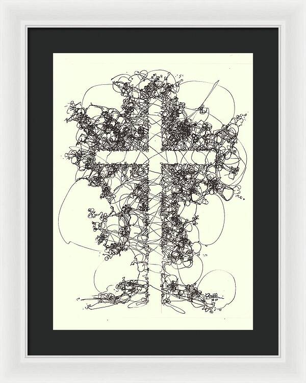 Chaos Order Cross 10 - Black and White - Framed Print