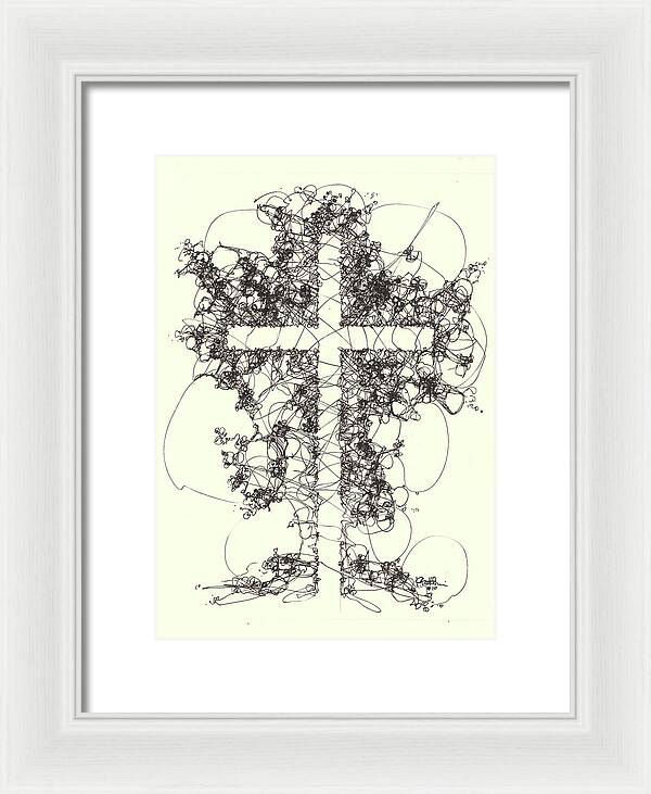 Chaos Order Cross 10 - Black and White - Framed Print