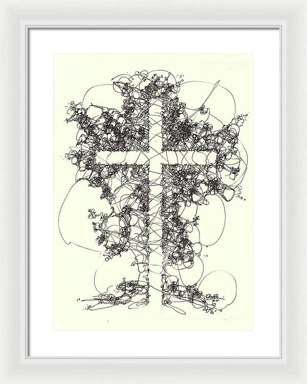 Chaos Order Cross 10 - Black and White - Framed Print