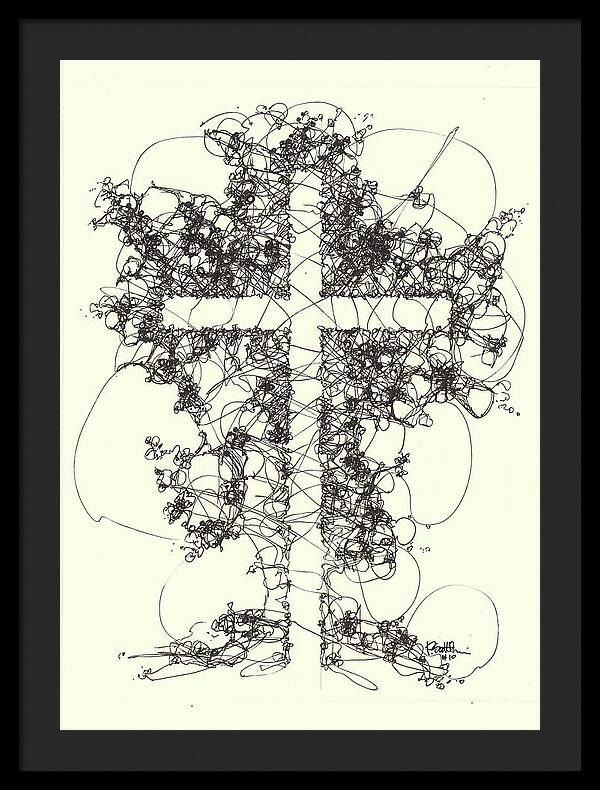 Chaos Order Cross 10 - Black and White - Framed Print