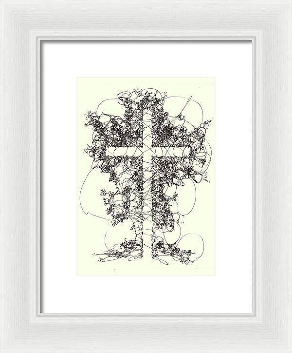 Chaos Order Cross 10 - Black and White - Framed Print