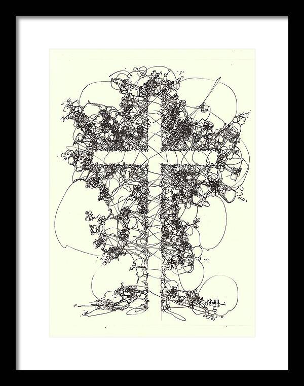 Chaos Order Cross 10 - Black and White - Framed Print