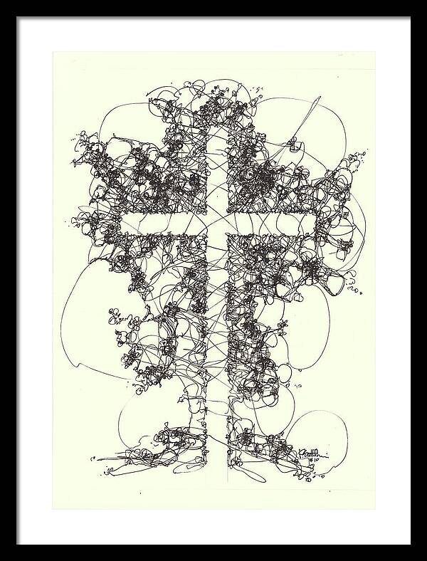 Chaos Order Cross 10 - Black and White - Framed Print