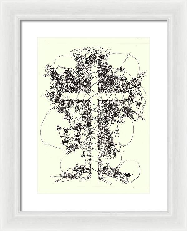 Chaos Order Cross 10 - Black and White - Framed Print