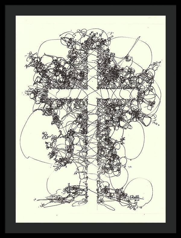 Chaos Order Cross 10 - Black and White - Framed Print