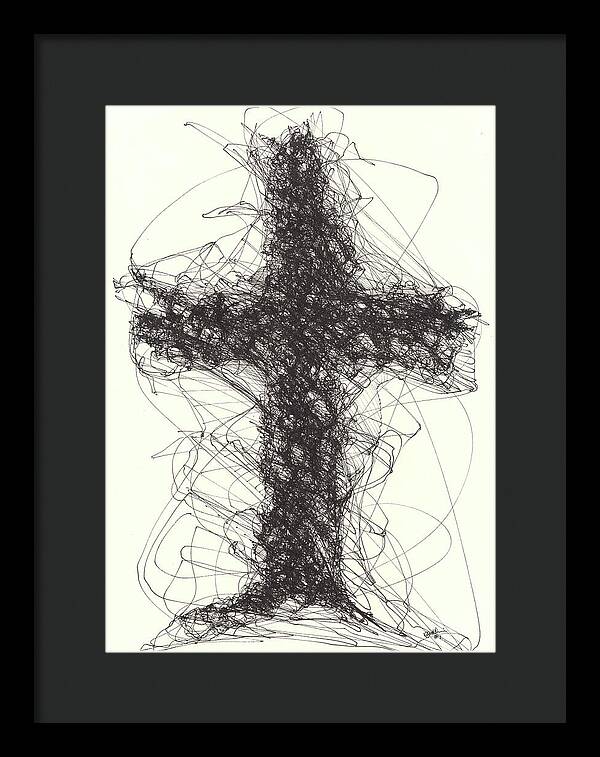 Chaos Order Cross 01 - Black and White - Framed Print