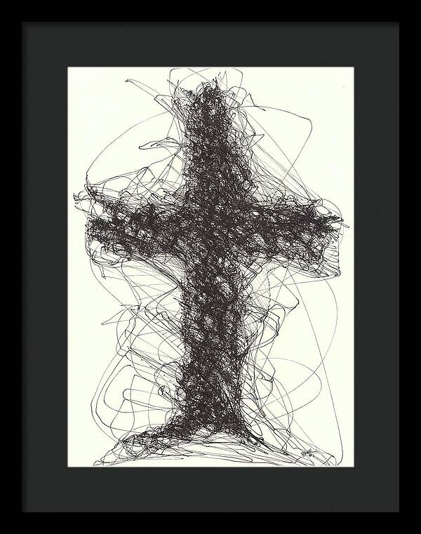 Chaos Order Cross 01 - Black and White - Framed Print