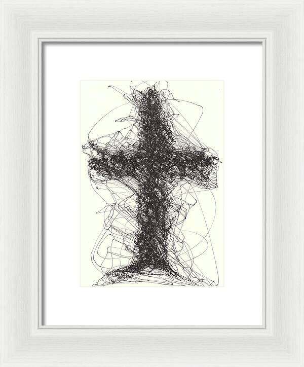 Chaos Order Cross 01 - Black and White - Framed Print