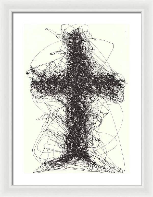 Chaos Order Cross 01 - Black and White - Framed Print