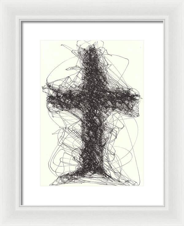 Chaos Order Cross 01 - Black and White - Framed Print