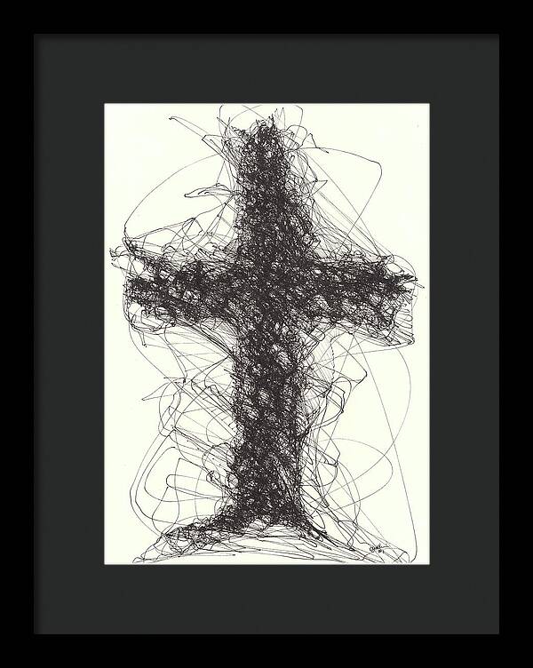 Chaos Order Cross 01 - Black and White - Framed Print