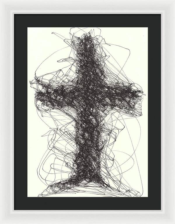 Chaos Order Cross 01 - Black and White - Framed Print