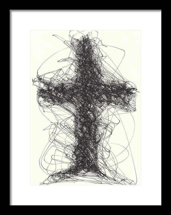 Chaos Order Cross 01 - Black and White - Framed Print