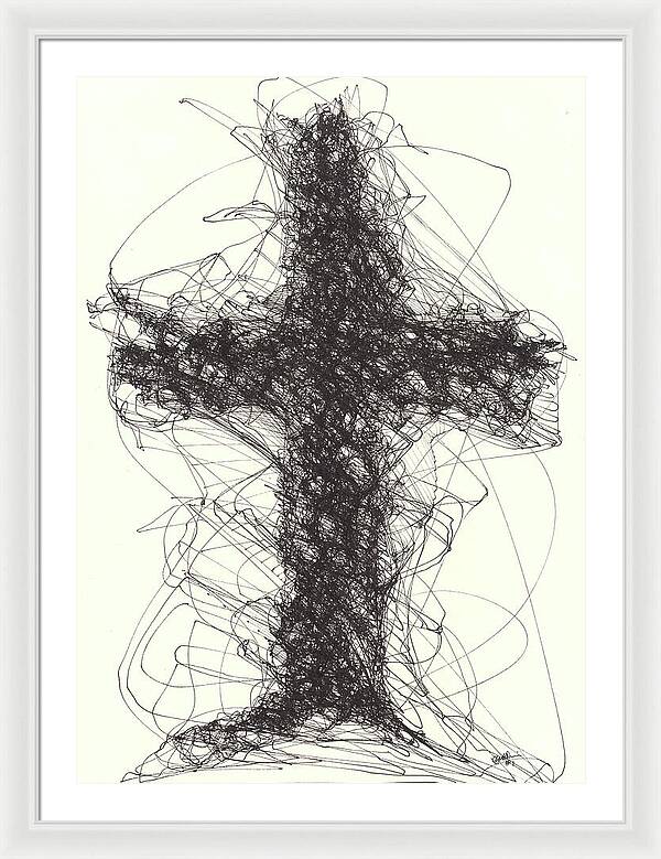 Chaos Order Cross 01 - Black and White - Framed Print