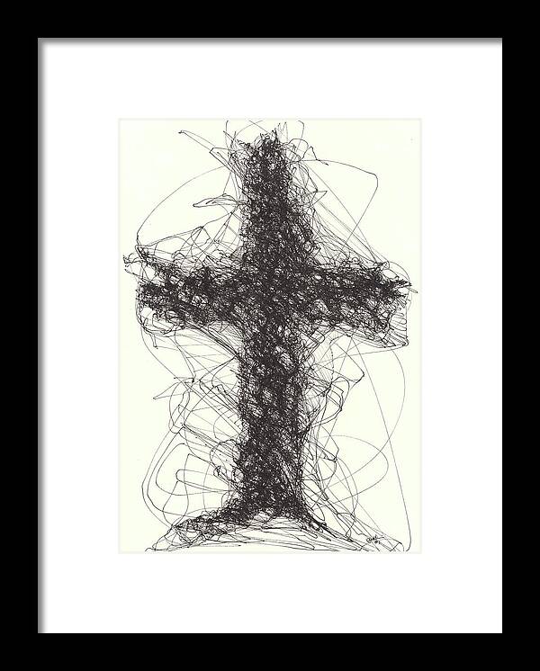 Chaos Order Cross 01 - Black and White - Framed Print