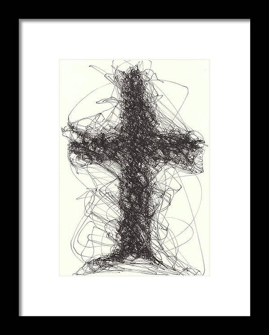 Chaos Order Cross 01 - Black and White - Framed Print
