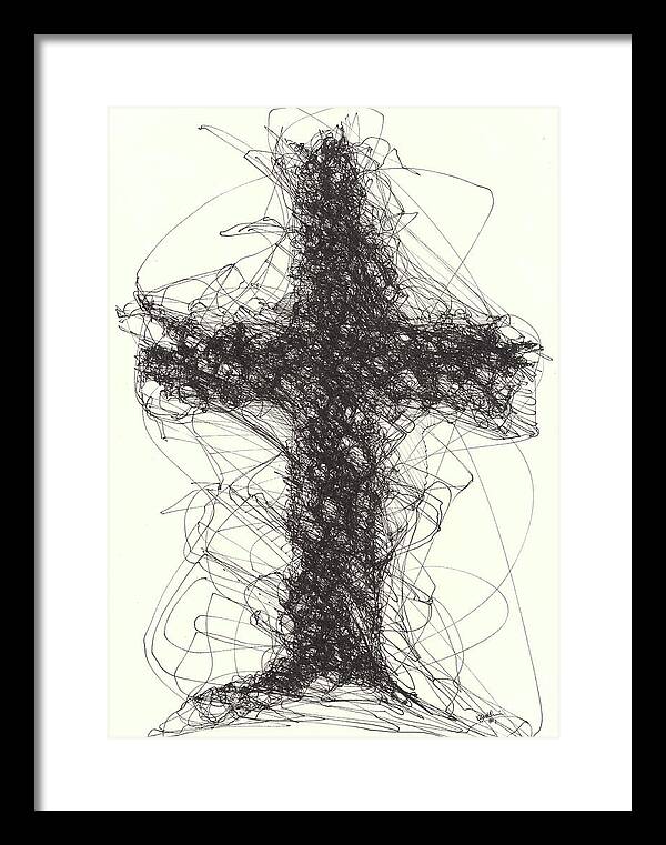 Chaos Order Cross 01 - Black and White - Framed Print