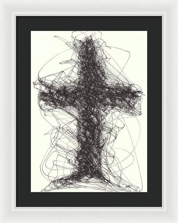 Chaos Order Cross 01 - Black and White - Framed Print