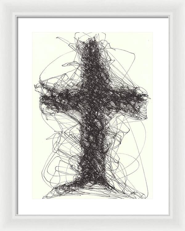 Chaos Order Cross 01 - Black and White - Framed Print