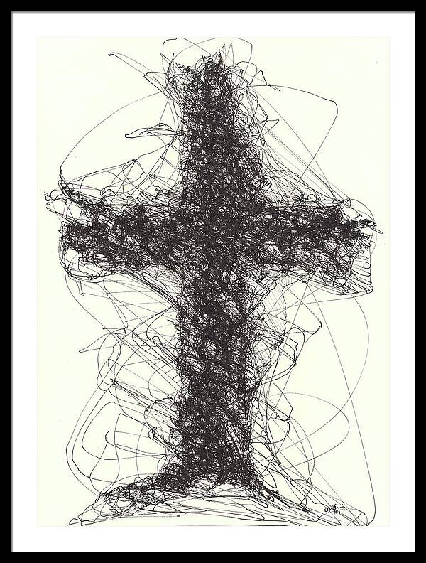 Chaos Order Cross 01 - Black and White - Framed Print