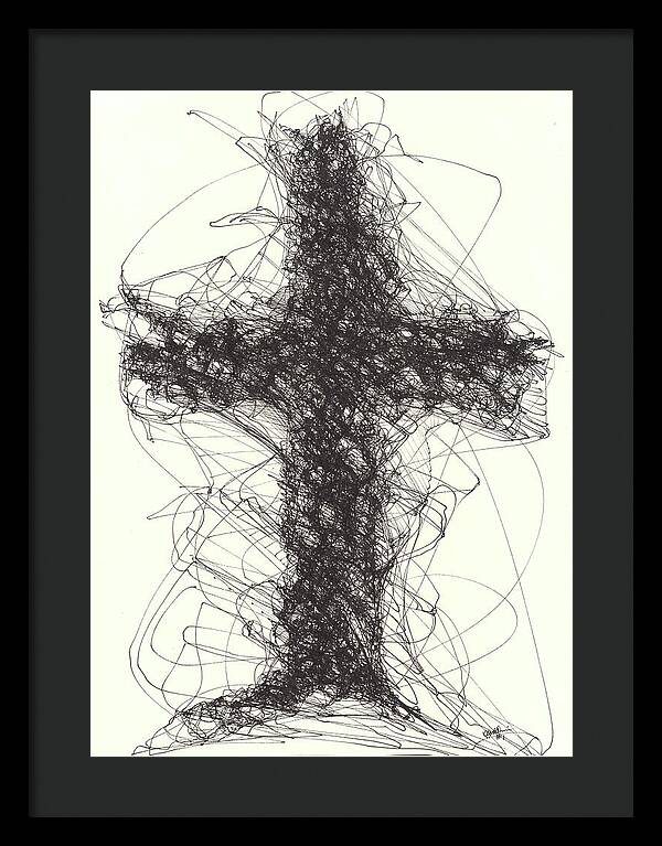 Chaos Order Cross 01 - Black and White - Framed Print