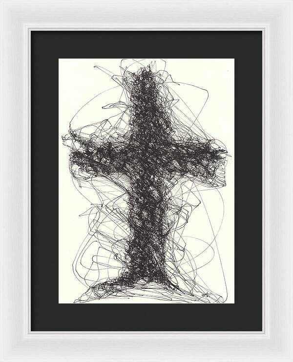 Chaos Order Cross 01 - Black and White - Framed Print
