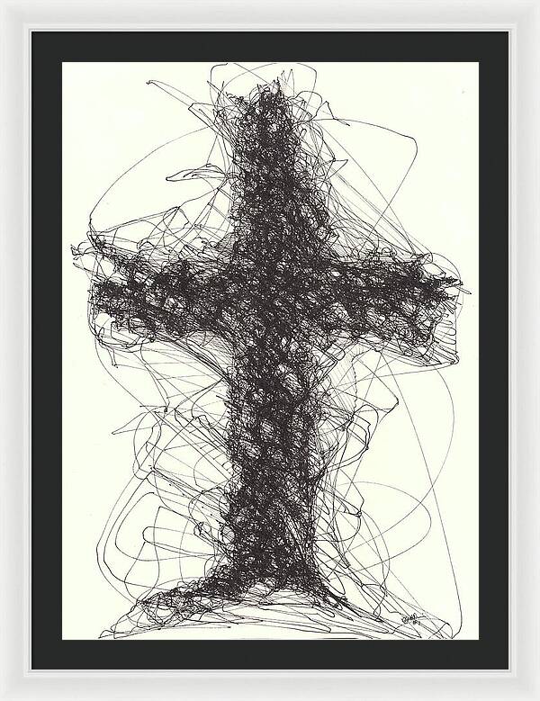 Chaos Order Cross 01 - Black and White - Framed Print