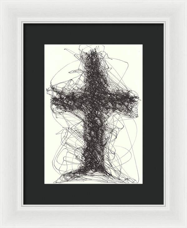 Chaos Order Cross 01 - Black and White - Framed Print