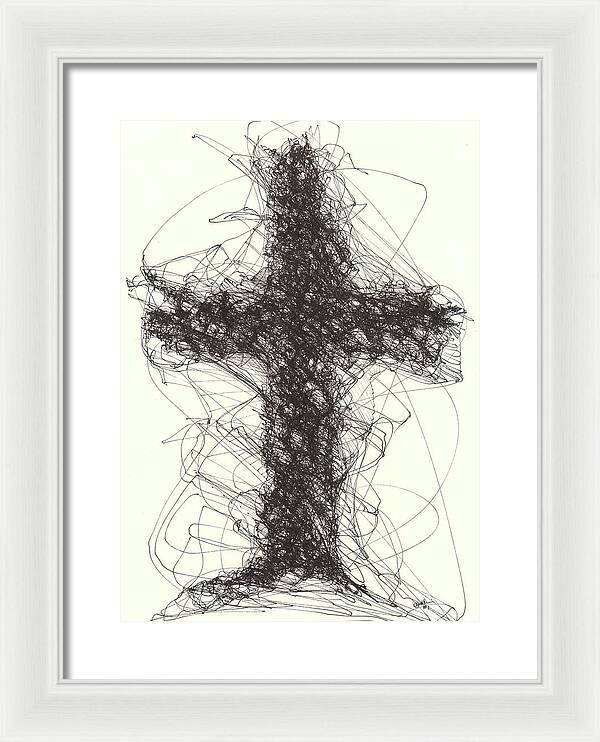 Chaos Order Cross 01 - Black and White - Framed Print