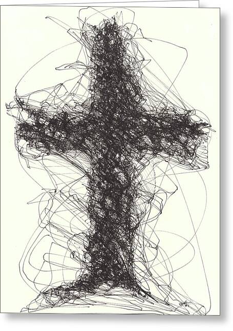 Chaos Order Cross 01 - Black and White - Greeting Card