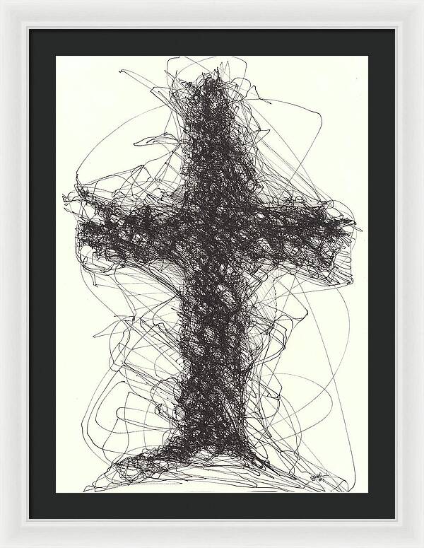 Chaos Order Cross 01 - Black and White - Framed Print