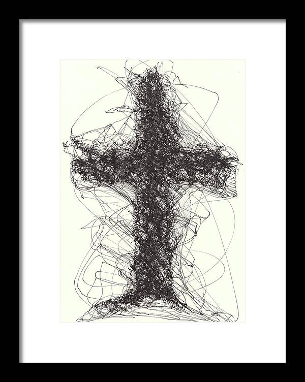 Chaos Order Cross 01 - Black and White - Framed Print
