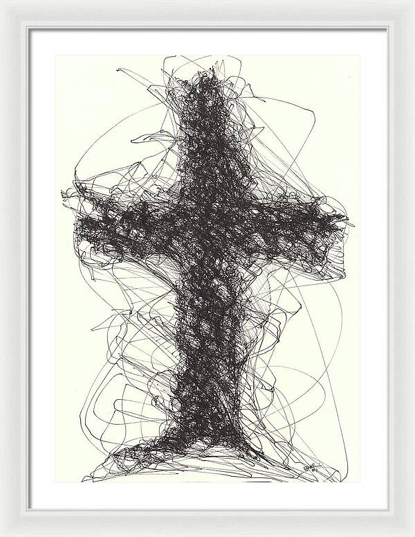 Chaos Order Cross 01 - Black and White - Framed Print