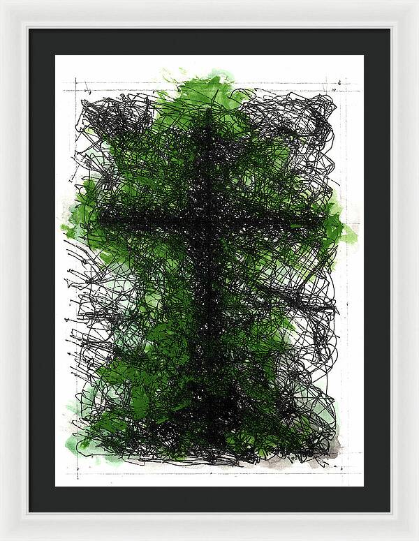 Chaos Order Cross 02 - Joyful Green - Framed Print