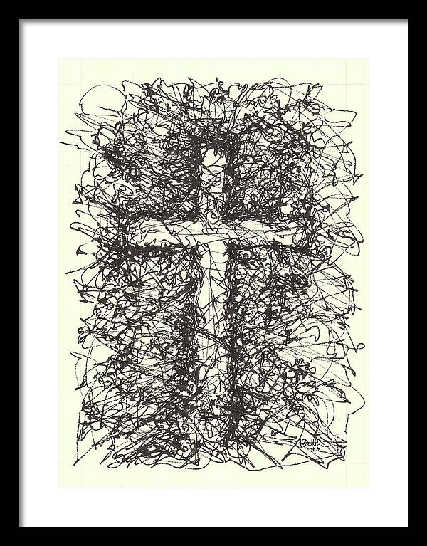 Chaos Order Cross 03 - Black and White - Framed Print