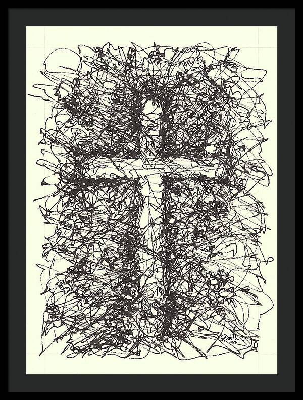 Chaos Order Cross 03 - Black and White - Framed Print