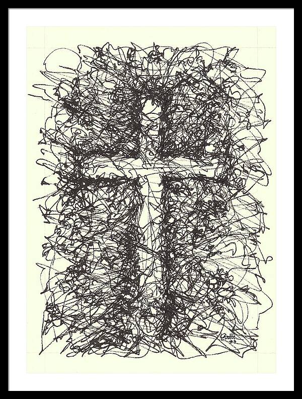 Chaos Order Cross 03 - Black and White - Framed Print