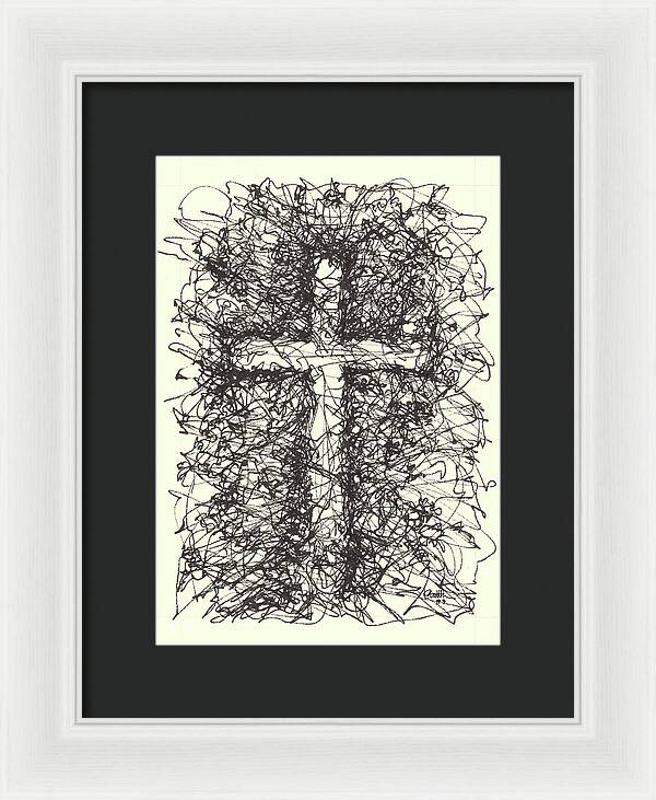 Chaos Order Cross 03 - Black and White - Framed Print