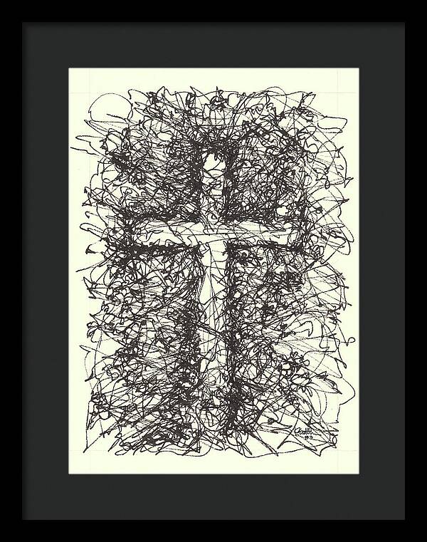Chaos Order Cross 03 - Black and White - Framed Print