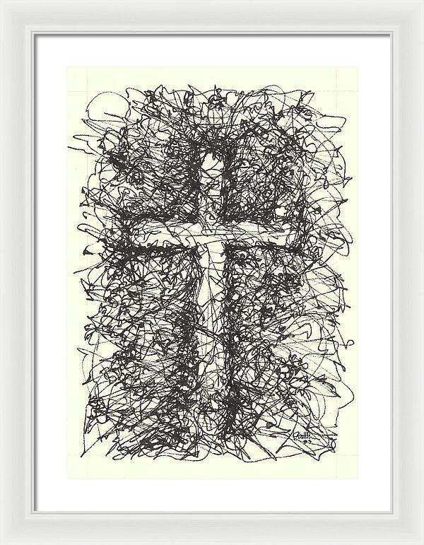 Chaos Order Cross 03 - Black and White - Framed Print