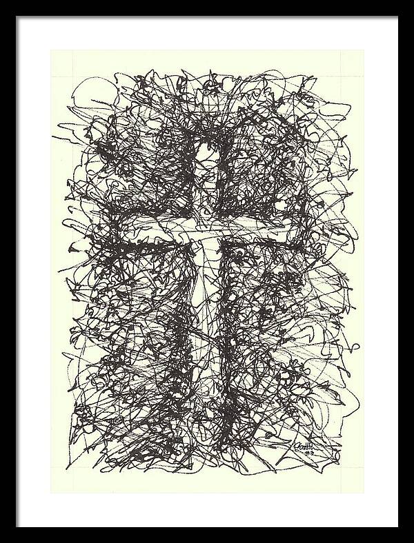 Chaos Order Cross 03 - Black and White - Framed Print