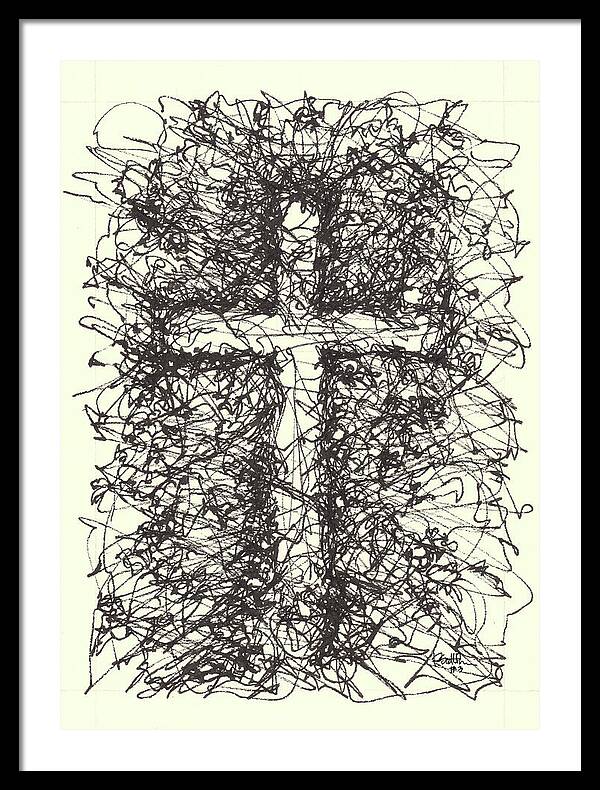 Chaos Order Cross 03 - Black and White - Framed Print