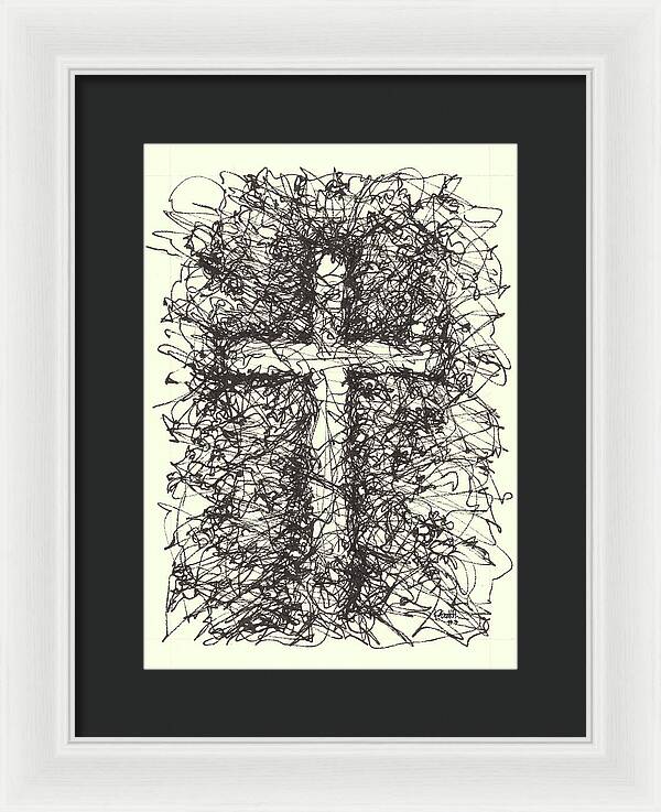 Chaos Order Cross 03 - Black and White - Framed Print