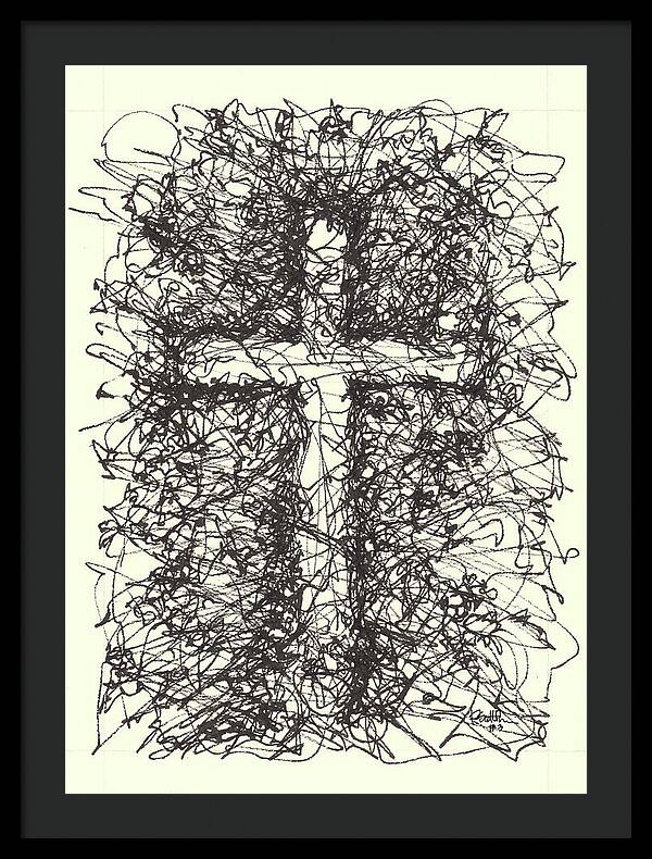 Chaos Order Cross 03 - Black and White - Framed Print